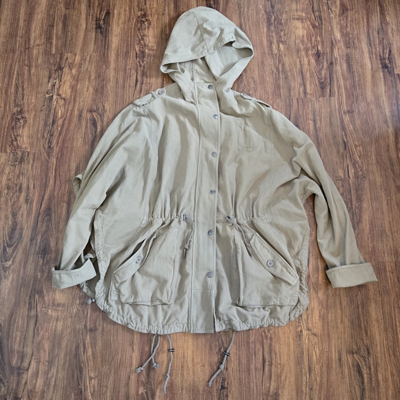 Go> by GoSilk Washable Silk Blend Hooded Jacket Open-Side Utility Anorak Olive - Picture 10 of 16